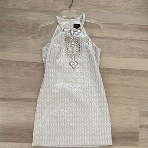 White Sleeveless Dress with Embellishments
